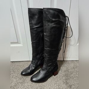 Faux Leather Heeled Boots, Lace-Up Details on the Back of Leg, Size 39/8.5, NWOT